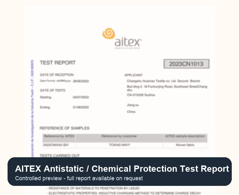 AITEX navy workwear test report preview