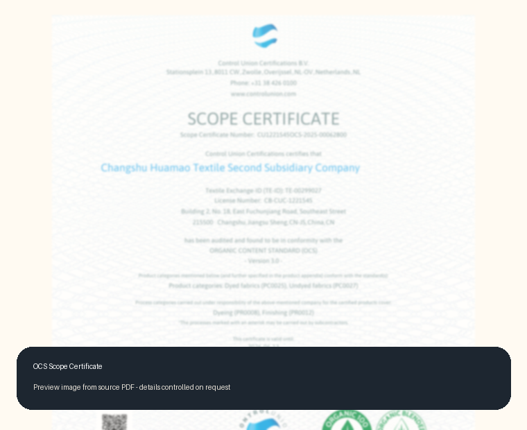 Organic Content Standard certificate