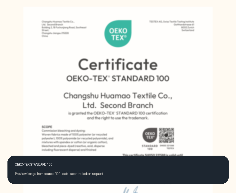 OEKO-TEX STANDARD 100 certificate