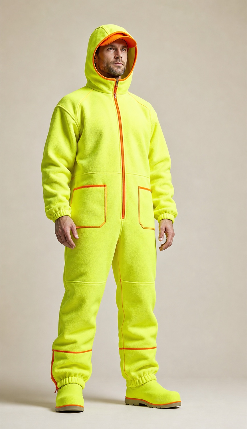 Finished high-visibility stretch coverall application reference for HM038 four-way stretch fabric