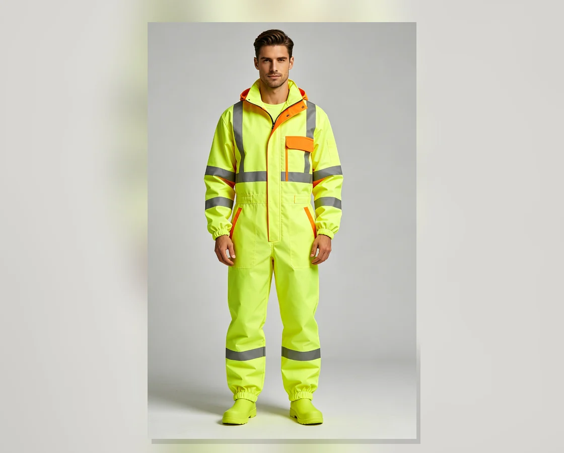 High visibility yellow finished coverall application reference for HM095 repeat uniform sourcing