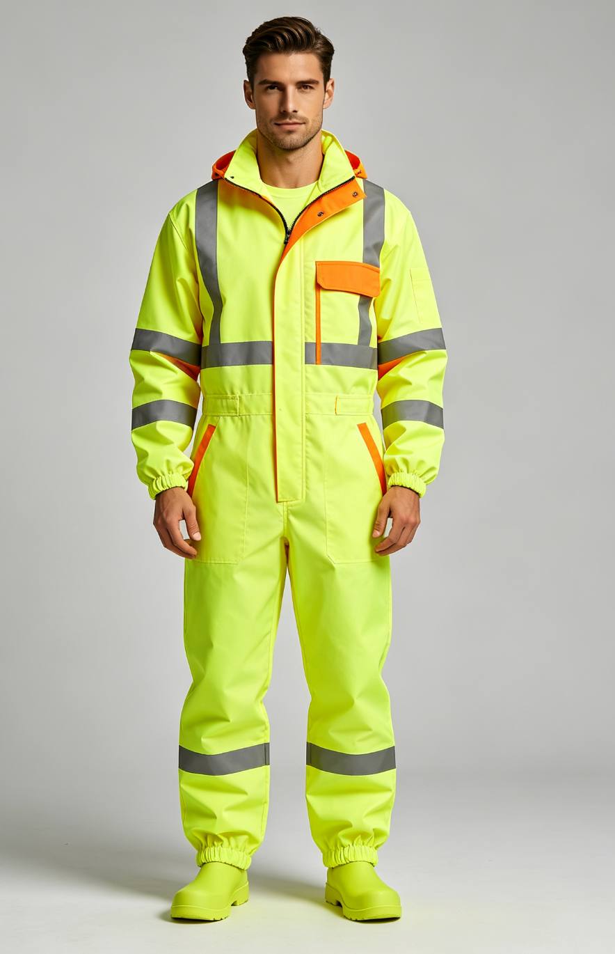 High visibility yellow finished coverall reference for HM095 TC fabric discussion