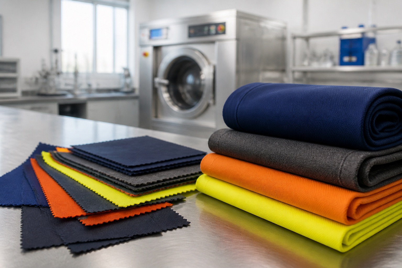 Industrial-laundry workwear fabric development concept visual