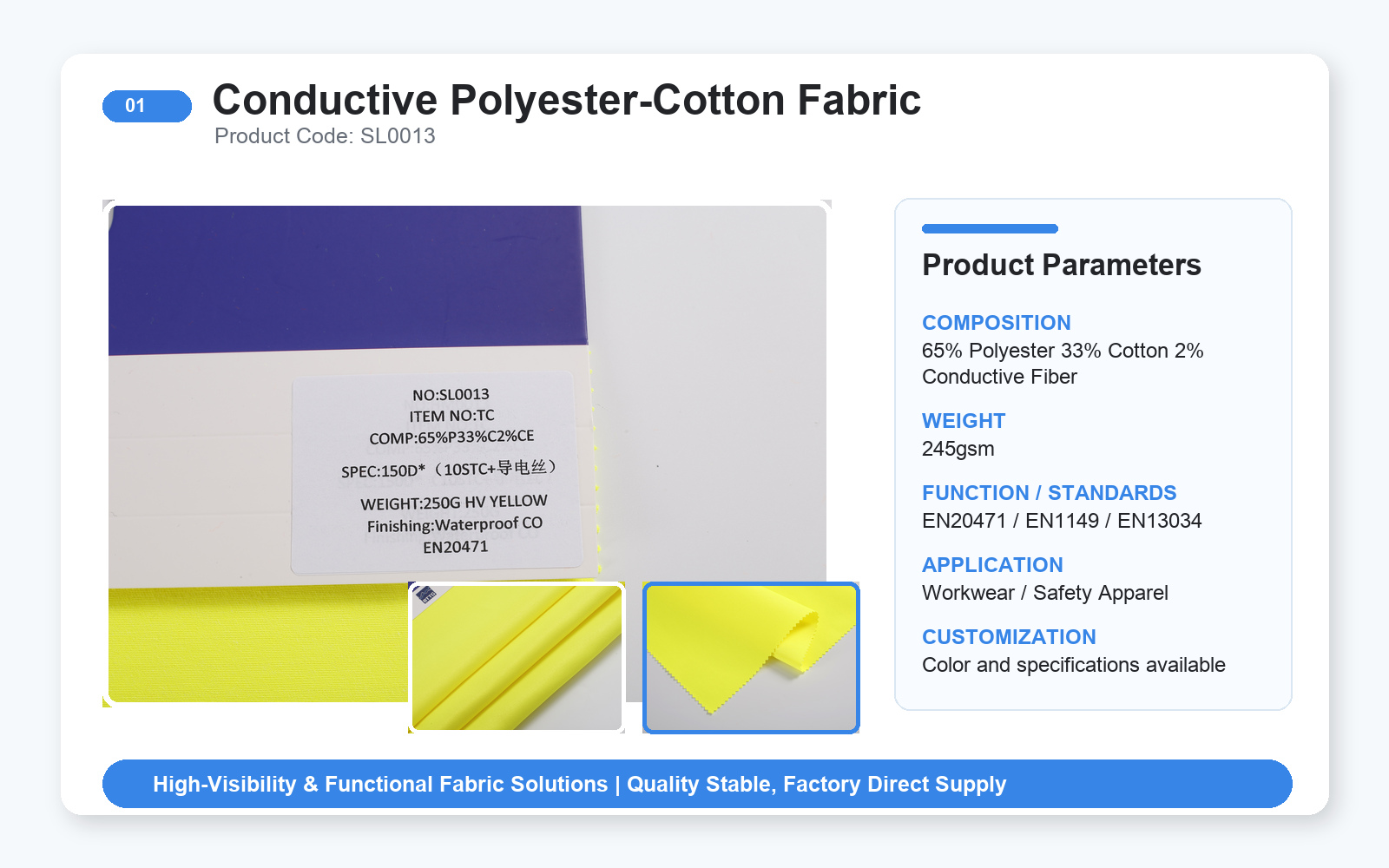 01-SL0013 high visibility polyester cotton workwear fabric product card