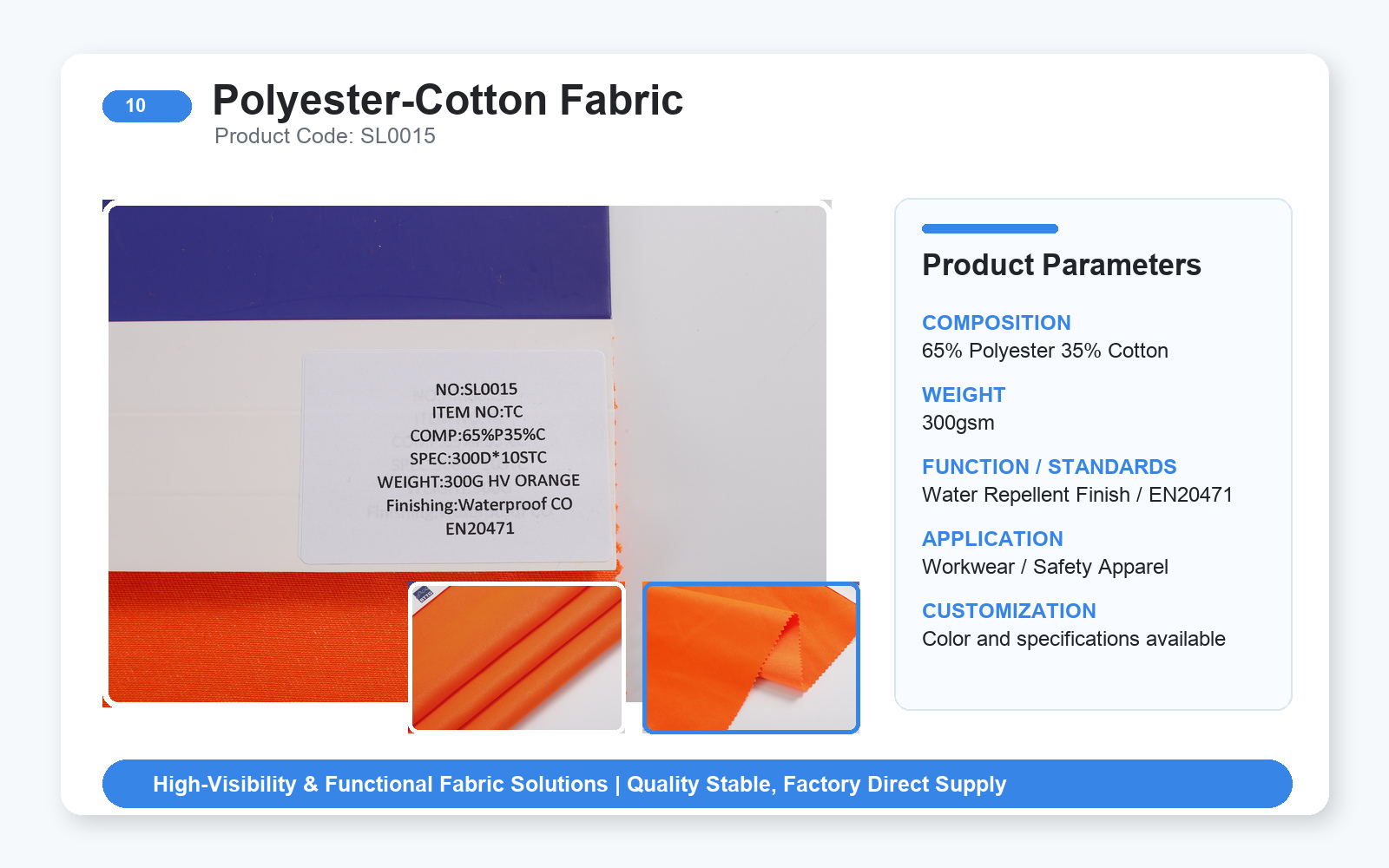 10-SL0015 high visibility red workwear fabric product card