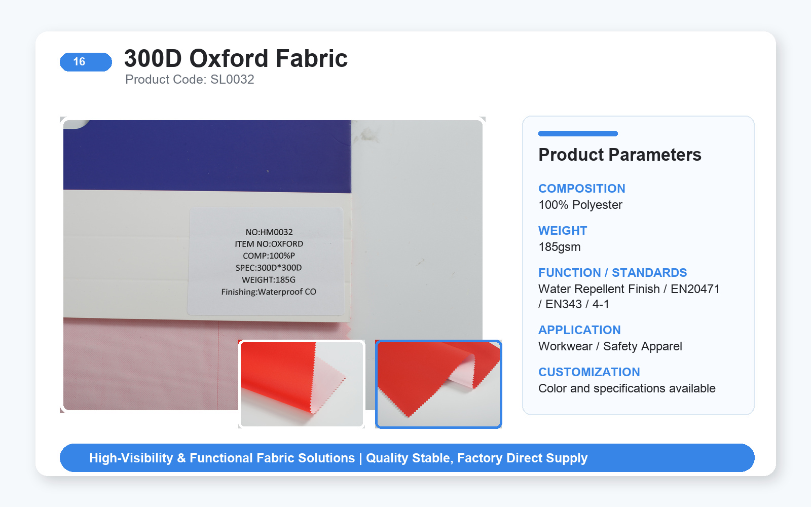 16-SL0032 high visibility red and white workwear fabric product card