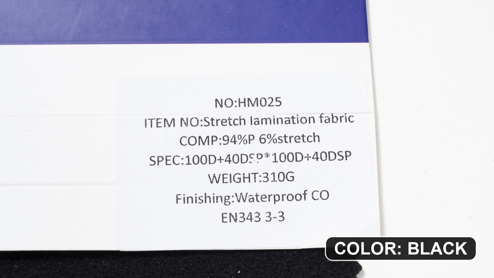 HM025 black stretch laminated fabric product card