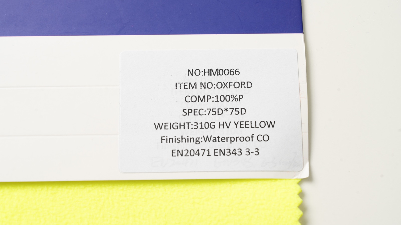 HM066 yellow polyester Oxford fabric product card