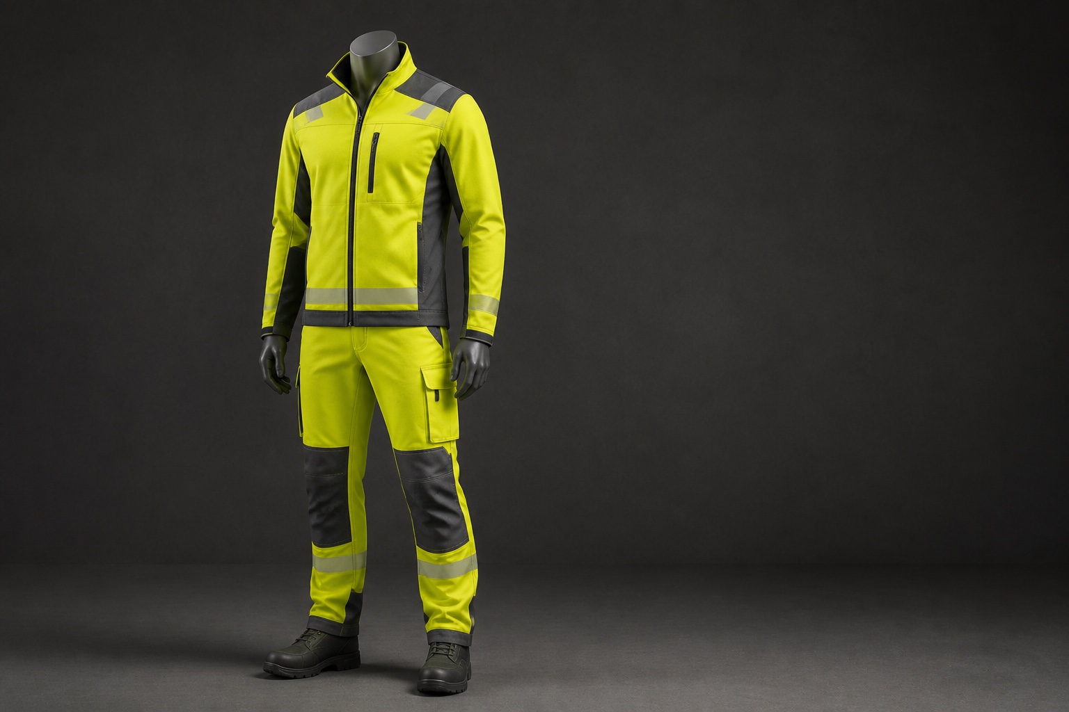 Premium high-visibility stretch workwear jacket and trousers reference for HM048 sourcing