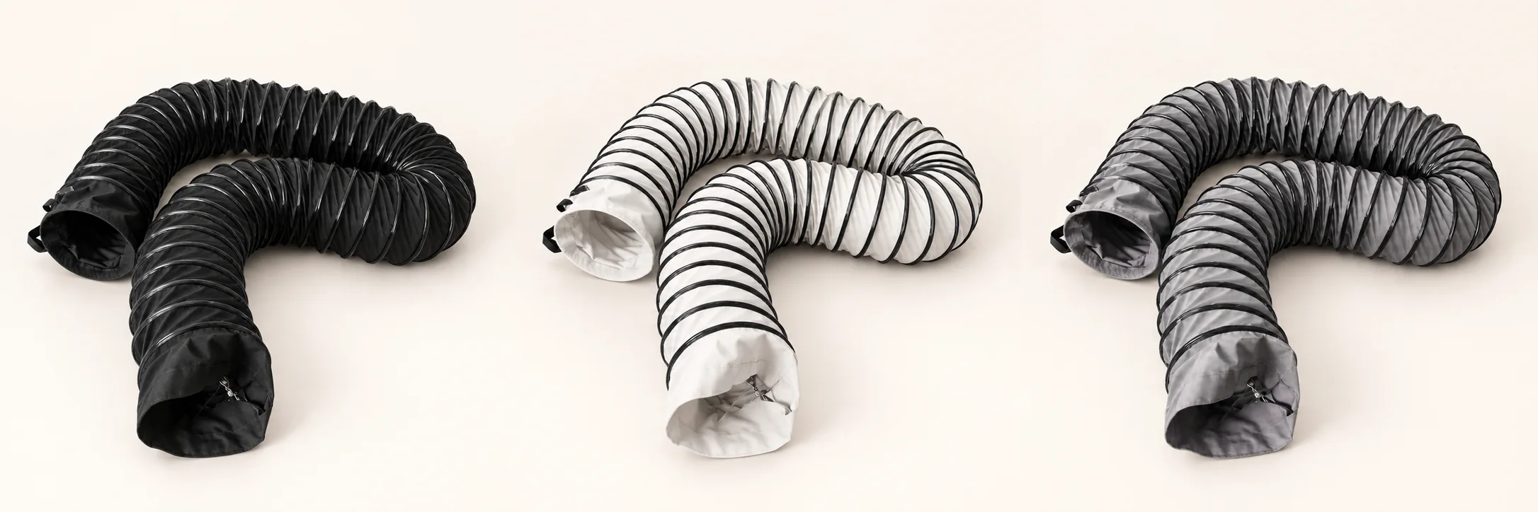Simulated black, white and grey flexible duct colour options